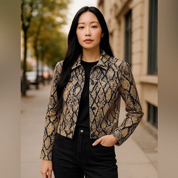 Emanuel Ungaro Vintage 90’s Python Print Cropped Short Jacket, Size 8 - Picture 1 of 14